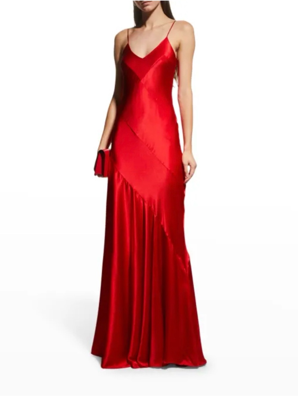 cult gaia Red Satin Slip Gown with Diagonal Seam
